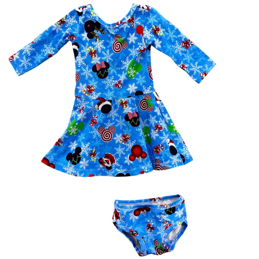 Bridget and Co Girls Christmas Mickey Minnie Mouse Snowflake Dress Size 3‎ Blue